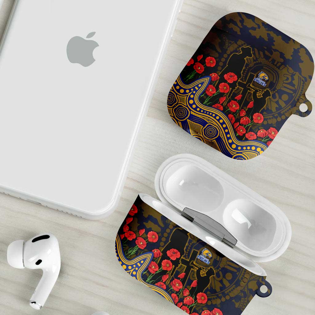 West Coast Eagles ANZAC Day AirPods Case Indigenous Dot Art with Poppy Flower Tribute