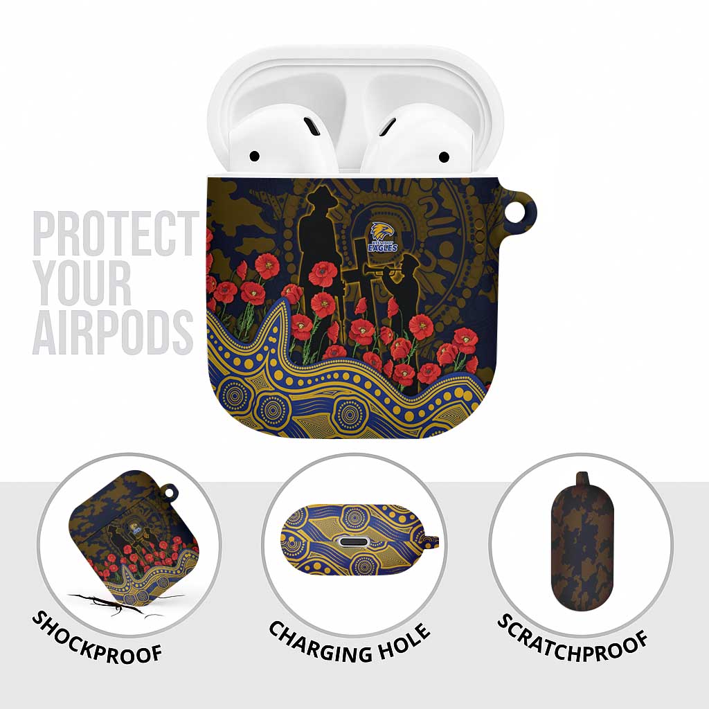 West Coast Eagles ANZAC Day AirPods Case Indigenous Dot Art with Poppy Flower Tribute