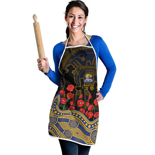West Coast Eagles ANZAC Day Apron Indigenous Dot Art with Poppy Flower Tribute