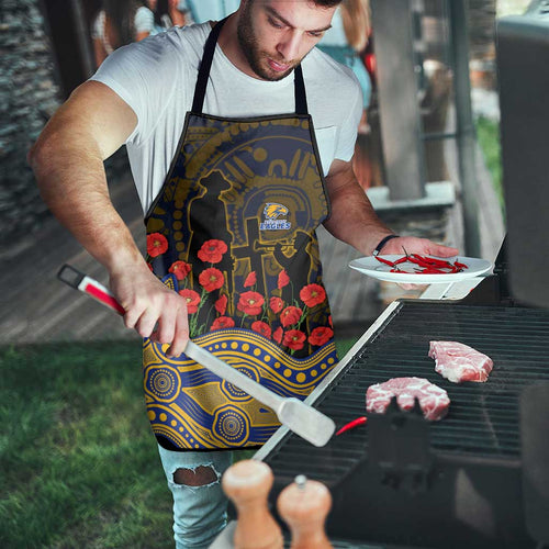 West Coast Eagles ANZAC Day Apron Indigenous Dot Art with Poppy Flower Tribute