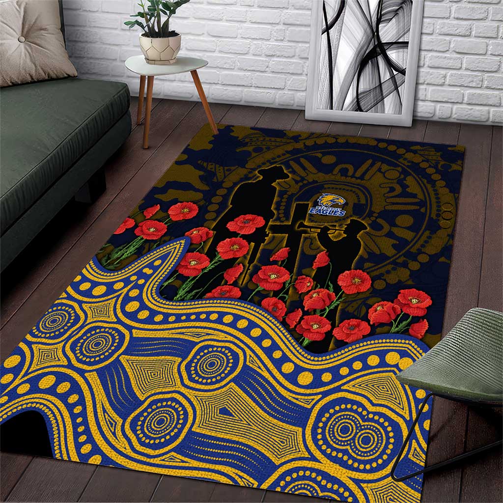 West Coast Eagles ANZAC Day Area Rug Indigenous Dot Art with Poppy Flower Tribute
