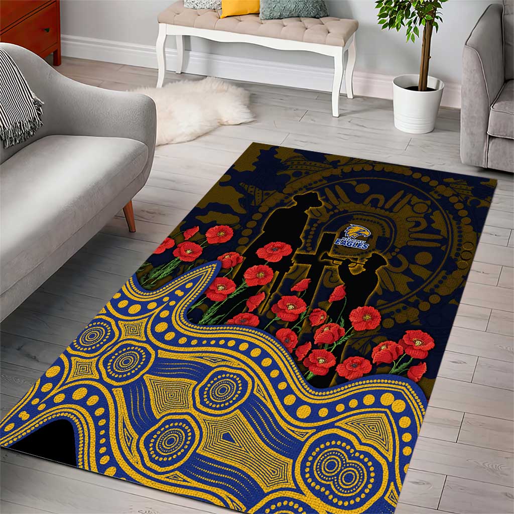 West Coast Eagles ANZAC Day Area Rug Indigenous Dot Art with Poppy Flower Tribute