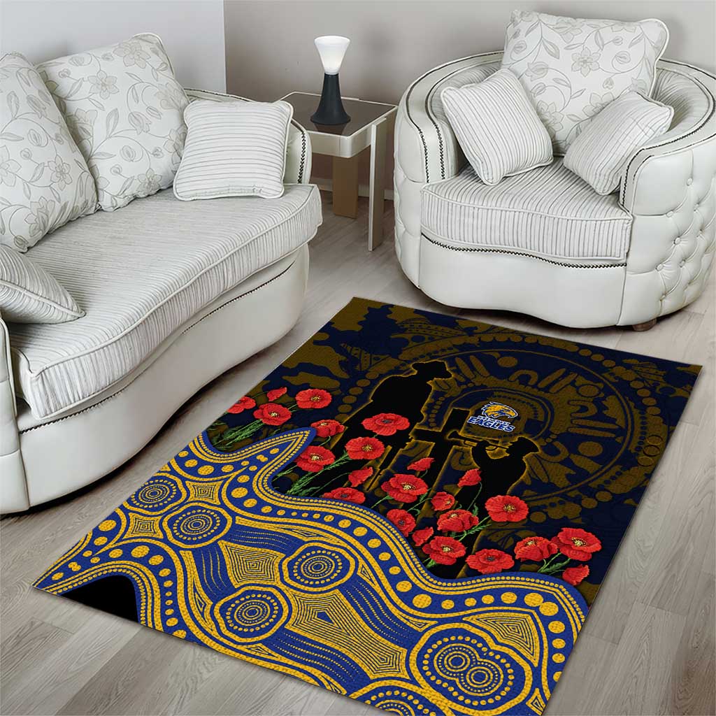 West Coast Eagles ANZAC Day Area Rug Indigenous Dot Art with Poppy Flower Tribute