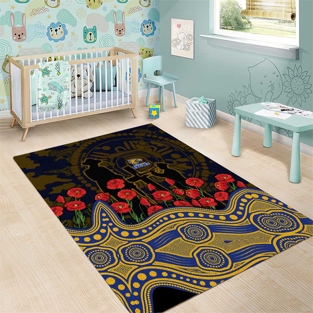 West Coast Eagles ANZAC Day Area Rug Indigenous Dot Art with Poppy Flower Tribute