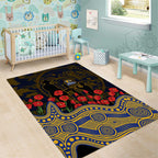 West Coast Eagles ANZAC Day Area Rug Indigenous Dot Art with Poppy Flower Tribute