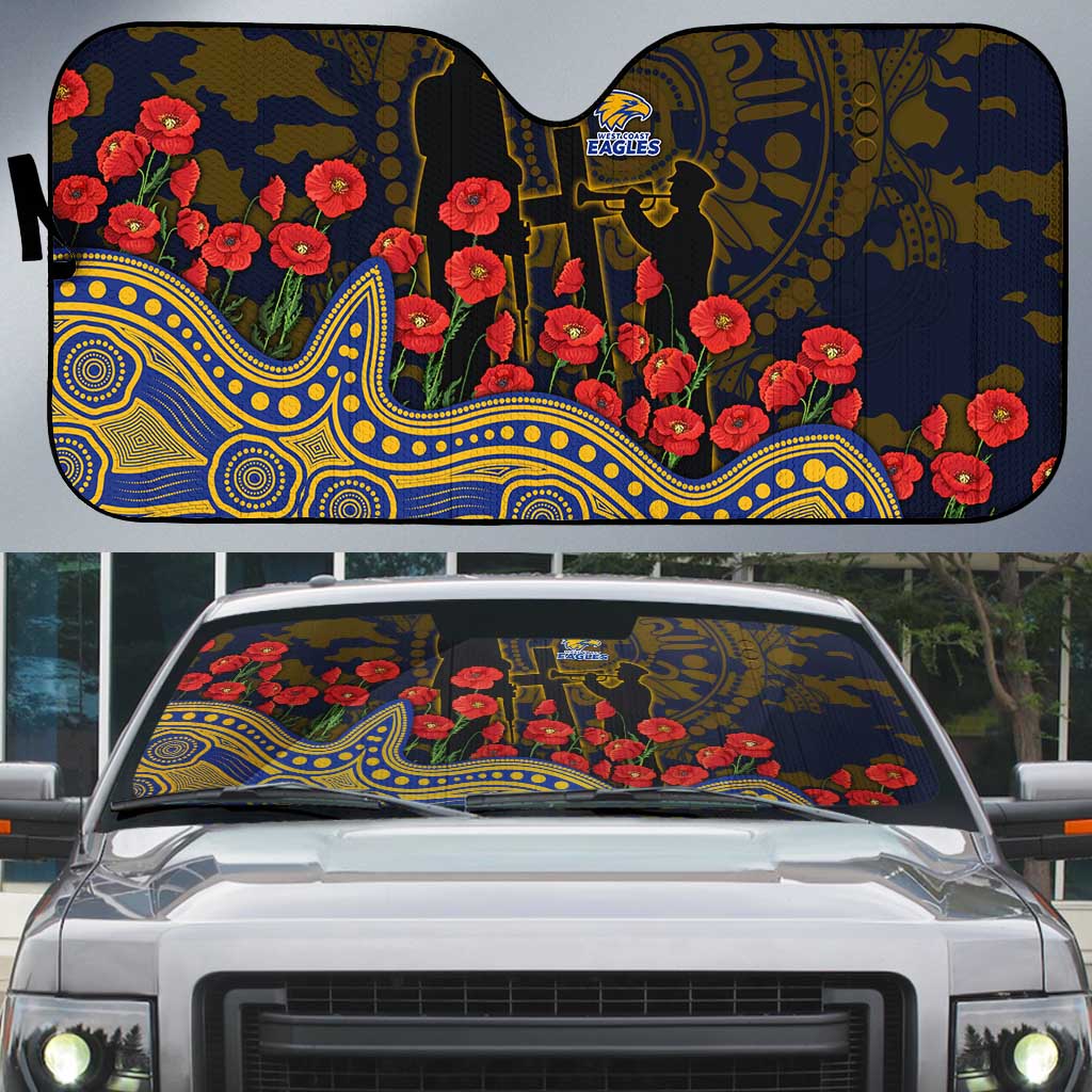 West Coast Eagles ANZAC Day Auto Sun Shade Indigenous Dot Art with Poppy Flower Tribute