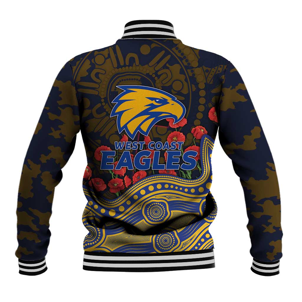West Coast Eagles ANZAC Day Baseball Jacket Indigenous Dot Art with Poppy Flower Tribute