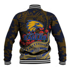West Coast Eagles ANZAC Day Baseball Jacket Indigenous Dot Art with Poppy Flower Tribute