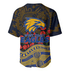 West Coast Eagles ANZAC Day Baseball Jersey Indigenous Dot Art with Poppy Flower Tribute