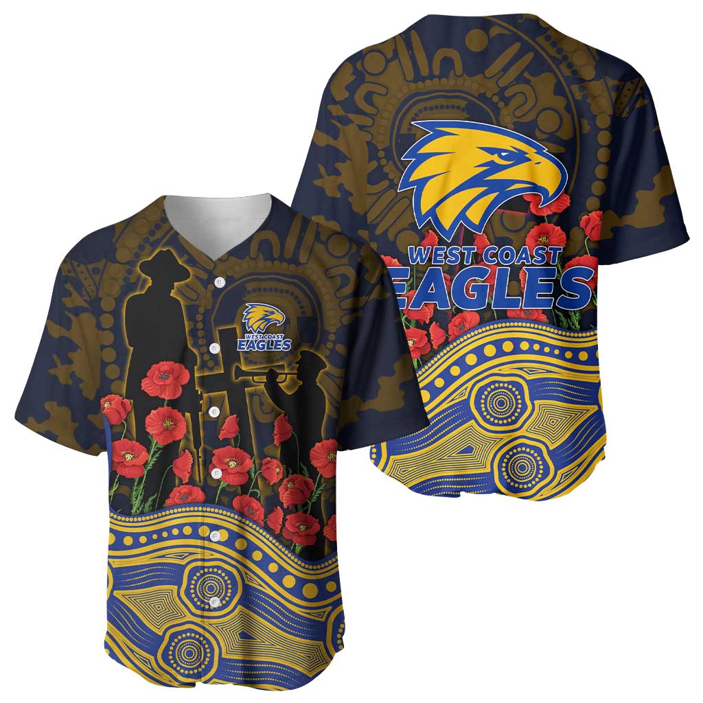 West Coast Eagles ANZAC Day Baseball Jersey Indigenous Dot Art with Poppy Flower Tribute