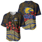 West Coast Eagles ANZAC Day Baseball Jersey Indigenous Dot Art with Poppy Flower Tribute