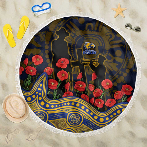West Coast Eagles ANZAC Day Beach Blanket Indigenous Dot Art with Poppy Flower Tribute