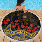 West Coast Eagles ANZAC Day Beach Blanket Indigenous Dot Art with Poppy Flower Tribute