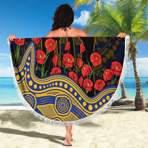 West Coast Eagles ANZAC Day Beach Blanket Indigenous Dot Art with Poppy Flower Tribute