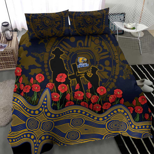 West Coast Eagles ANZAC Day Bedding Set Indigenous Dot Art with Poppy Flower Tribute