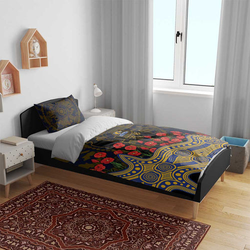 West Coast Eagles ANZAC Day Bedding Set Indigenous Dot Art with Poppy Flower Tribute