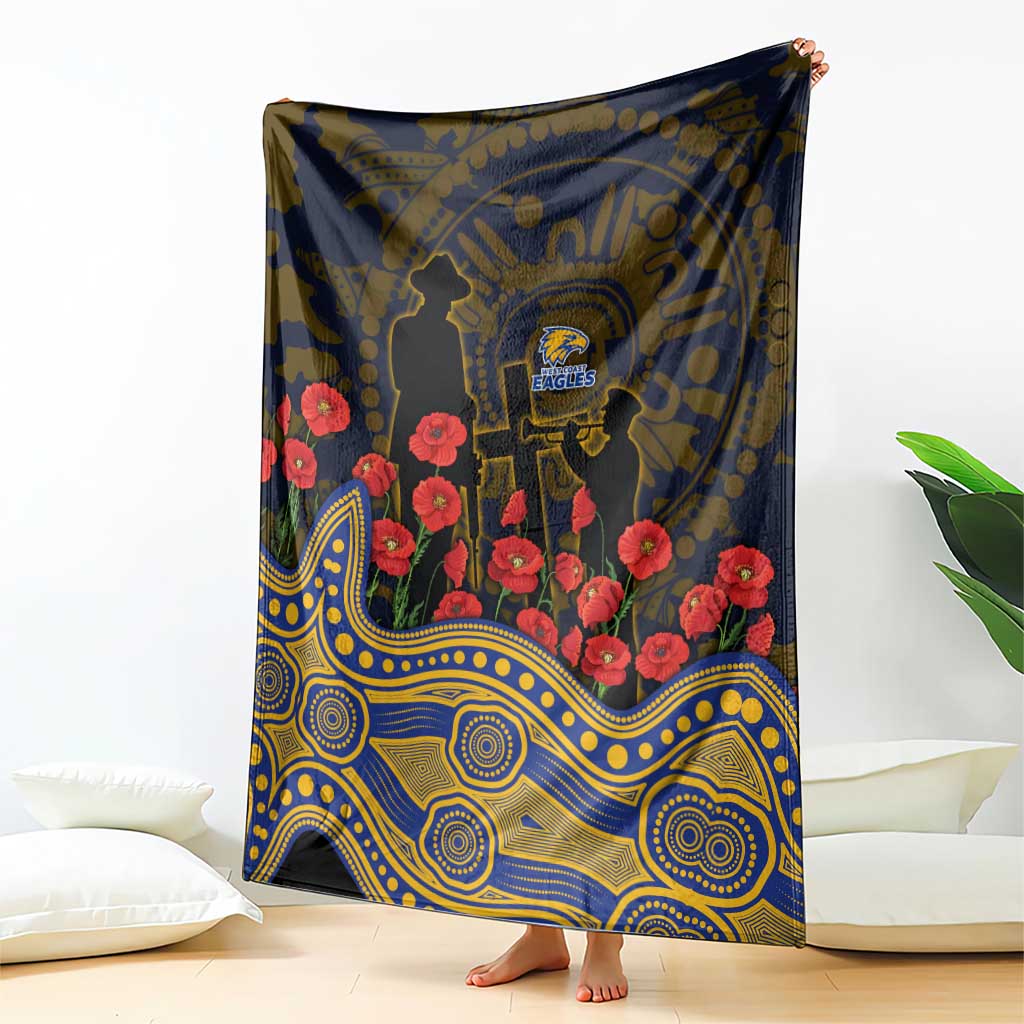 West Coast Eagles ANZAC Day Blanket Indigenous Dot Art with Poppy Flower Tribute