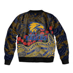 West Coast Eagles ANZAC Day Bomber Jacket Indigenous Dot Art with Poppy Flower Tribute