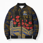 West Coast Eagles ANZAC Day Bomber Puffer Jacket Indigenous Dot Art with Poppy Flower Tribute