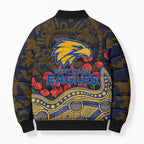 West Coast Eagles ANZAC Day Bomber Puffer Jacket Indigenous Dot Art with Poppy Flower Tribute