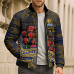 West Coast Eagles ANZAC Day Bomber Puffer Jacket Indigenous Dot Art with Poppy Flower Tribute