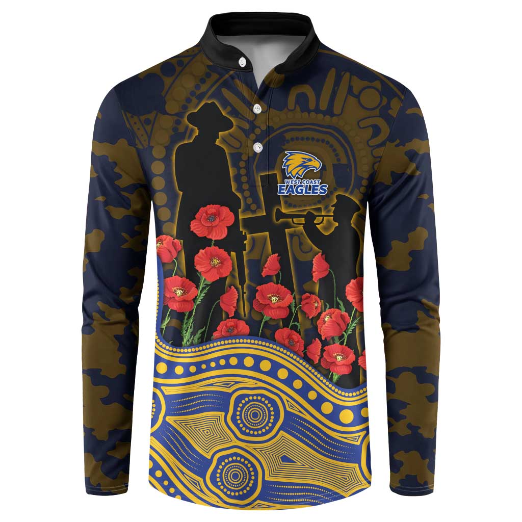 West Coast Eagles ANZAC Day Button Sweatshirt Indigenous Dot Art with Poppy Flower Tribute