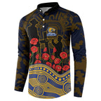 West Coast Eagles ANZAC Day Button Sweatshirt Indigenous Dot Art with Poppy Flower Tribute