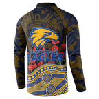 West Coast Eagles ANZAC Day Button Sweatshirt Indigenous Dot Art with Poppy Flower Tribute