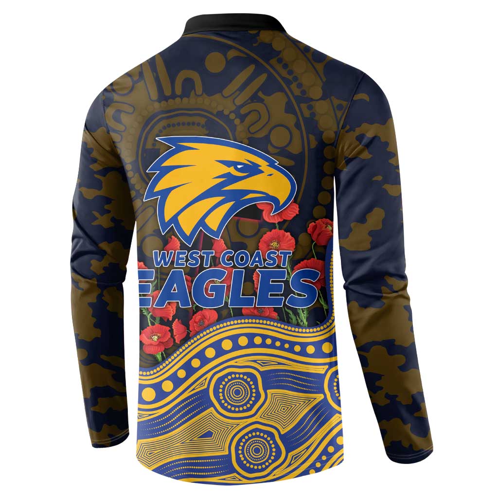 West Coast Eagles ANZAC Day Button Sweatshirt Indigenous Dot Art with Poppy Flower Tribute