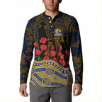 West Coast Eagles ANZAC Day Button Sweatshirt Indigenous Dot Art with Poppy Flower Tribute