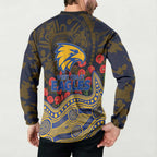 West Coast Eagles ANZAC Day Button Sweatshirt Indigenous Dot Art with Poppy Flower Tribute