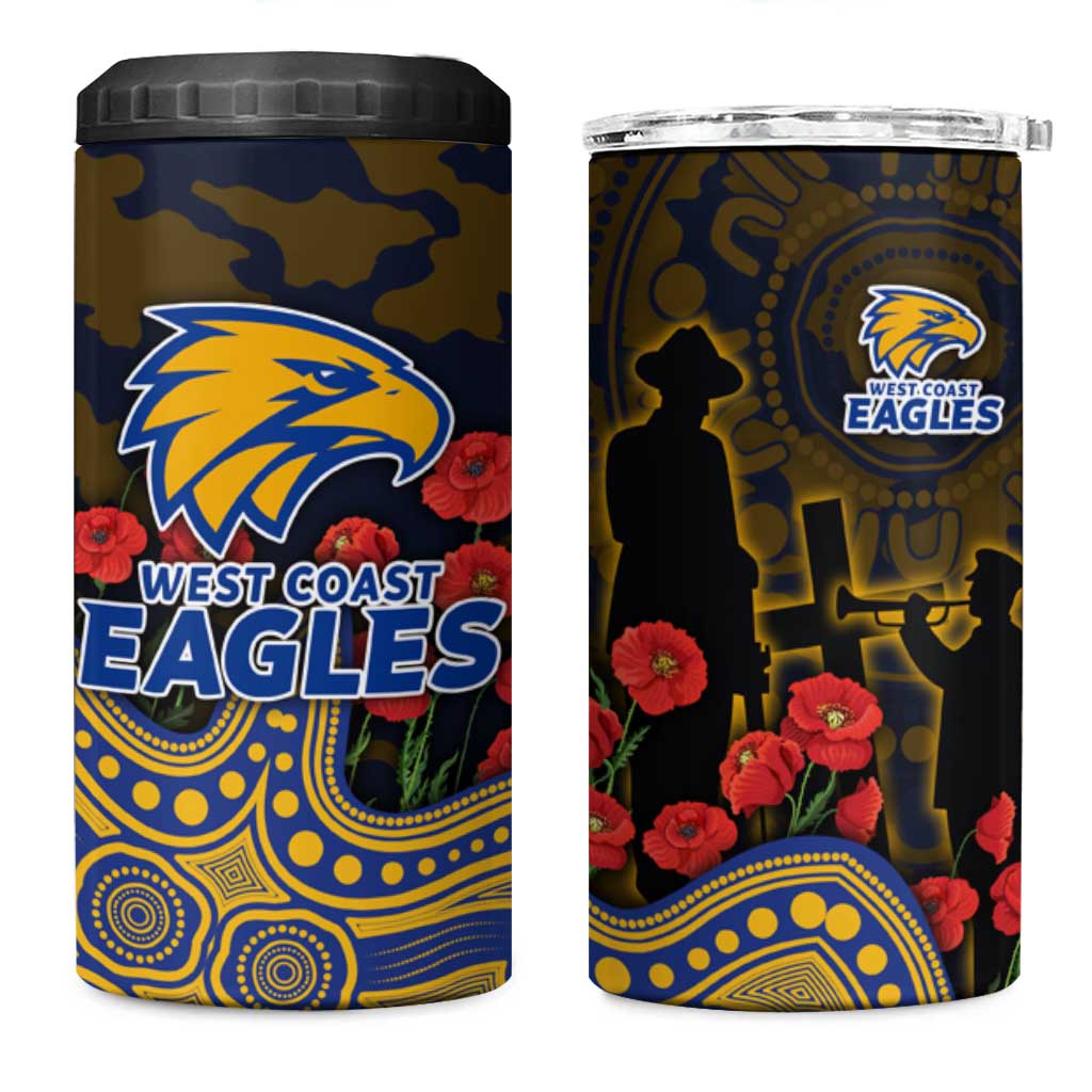 West Coast Eagles ANZAC Day 4 in 1 Can Cooler Tumbler Indigenous Dot Art with Poppy Flower Tribute