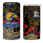 West Coast Eagles ANZAC Day 4 in 1 Can Cooler Tumbler Indigenous Dot Art with Poppy Flower Tribute