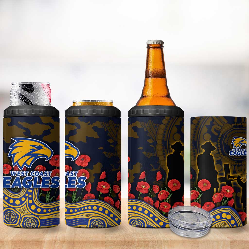 West Coast Eagles ANZAC Day 4 in 1 Can Cooler Tumbler Indigenous Dot Art with Poppy Flower Tribute