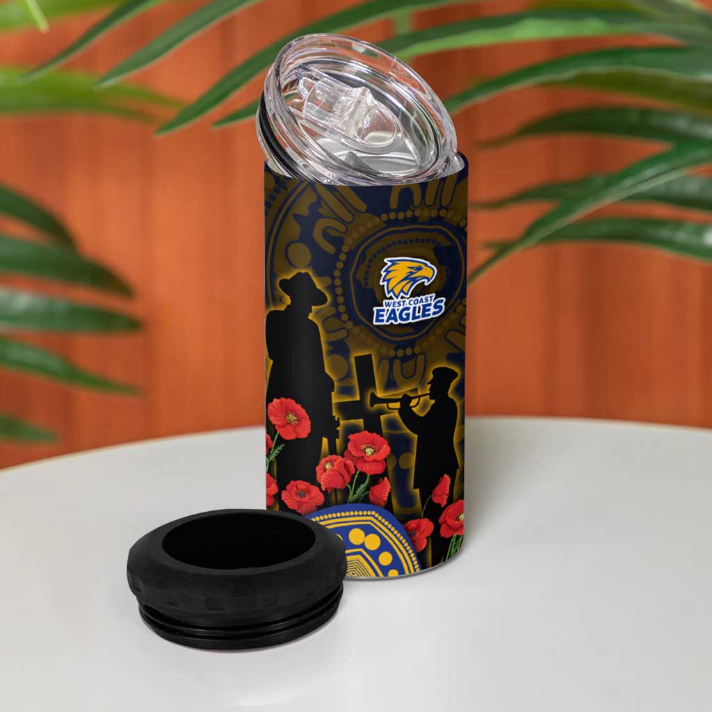 West Coast Eagles ANZAC Day 4 in 1 Can Cooler Tumbler Indigenous Dot Art with Poppy Flower Tribute