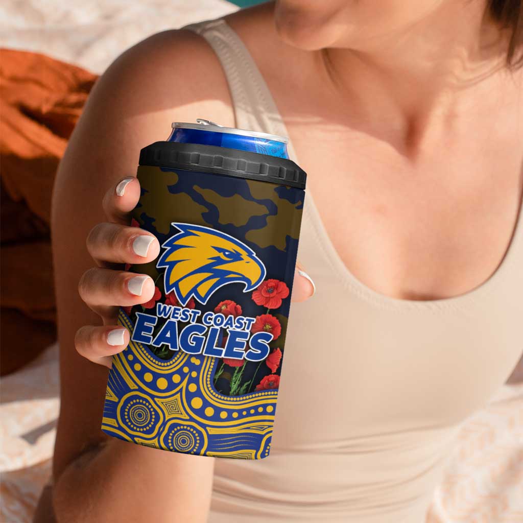 West Coast Eagles ANZAC Day 4 in 1 Can Cooler Tumbler Indigenous Dot Art with Poppy Flower Tribute