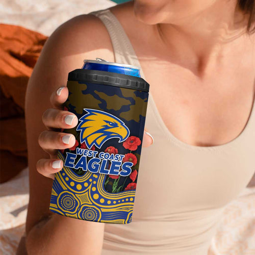 West Coast Eagles ANZAC Day 4 in 1 Can Cooler Tumbler Indigenous Dot Art with Poppy Flower Tribute