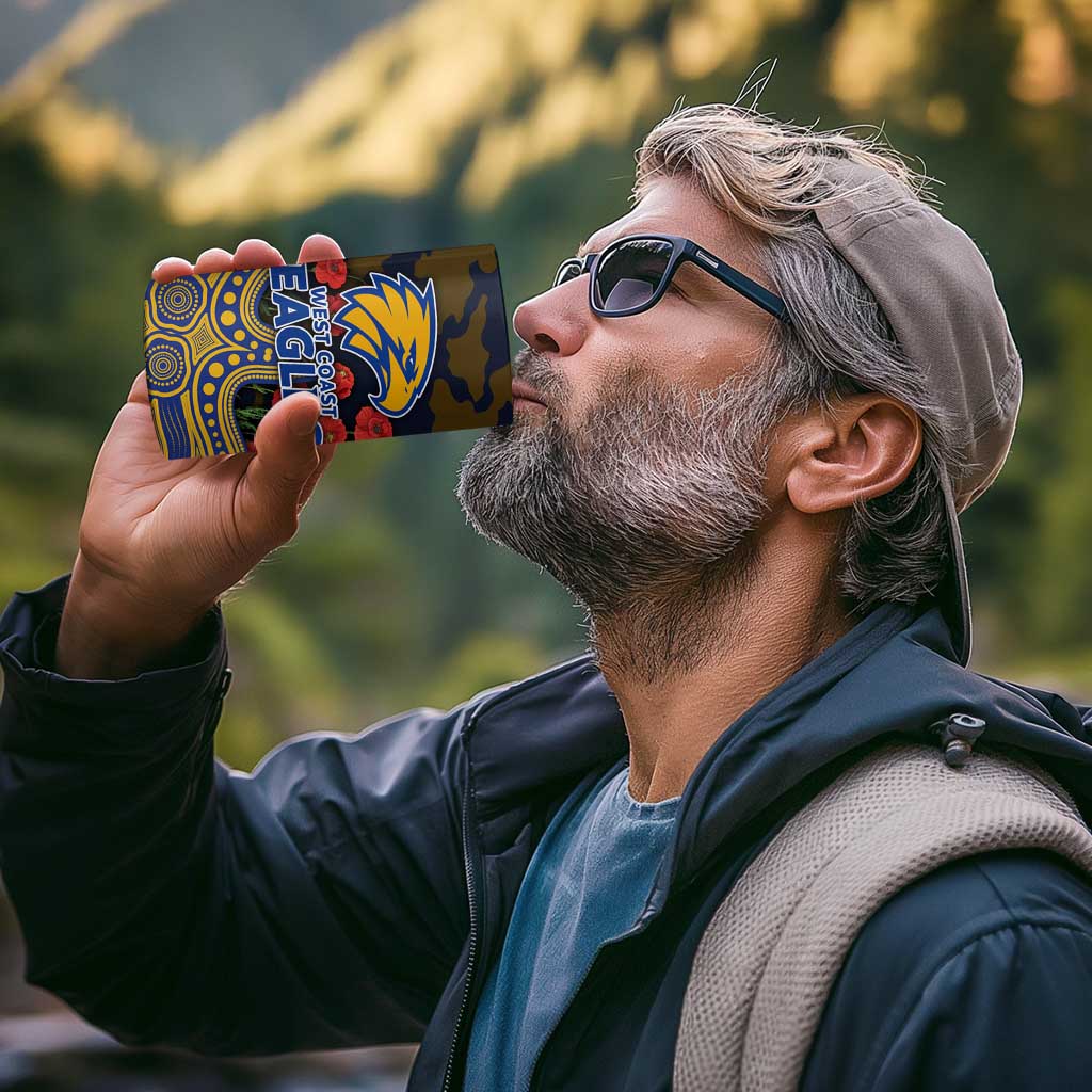 West Coast Eagles ANZAC Day 4 in 1 Can Cooler Tumbler Indigenous Dot Art with Poppy Flower Tribute