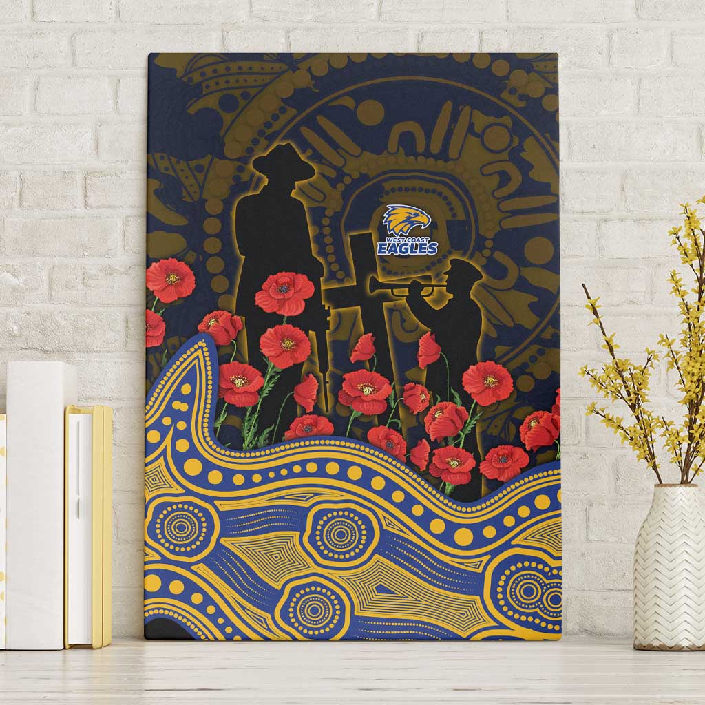 West Coast Eagles ANZAC Day Canvas Wall Art Indigenous Dot Art with Poppy Flower Tribute