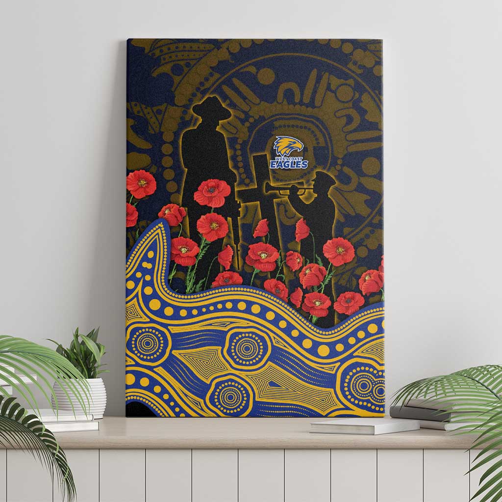 West Coast Eagles ANZAC Day Canvas Wall Art Indigenous Dot Art with Poppy Flower Tribute
