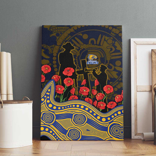 West Coast Eagles ANZAC Day Canvas Wall Art Indigenous Dot Art with Poppy Flower Tribute