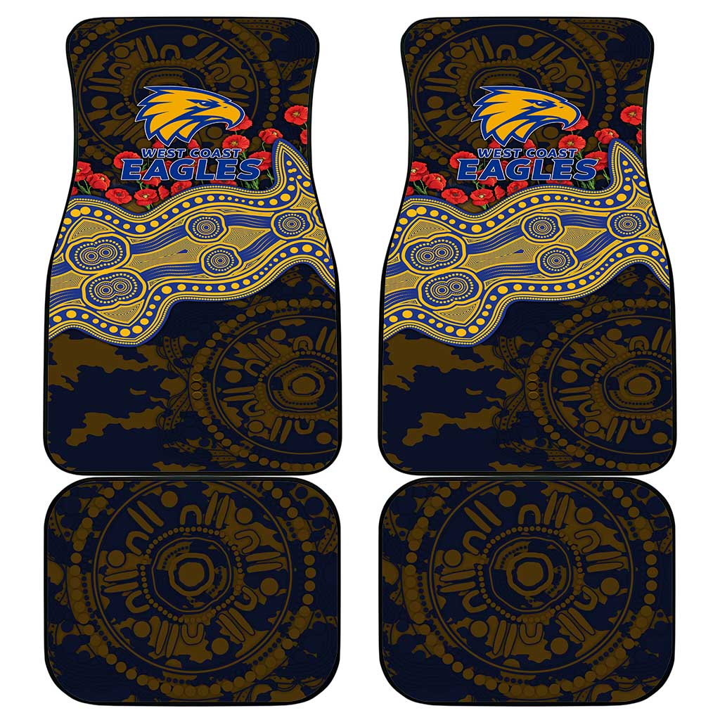 West Coast Eagles ANZAC Day Car Mats Indigenous Dot Art with Poppy Flower Tribute