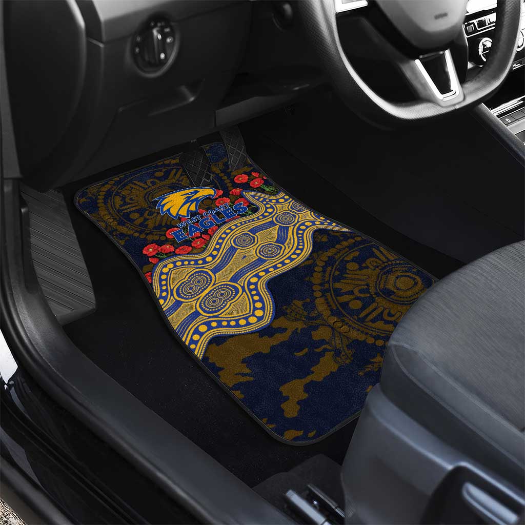 West Coast Eagles ANZAC Day Car Mats Indigenous Dot Art with Poppy Flower Tribute