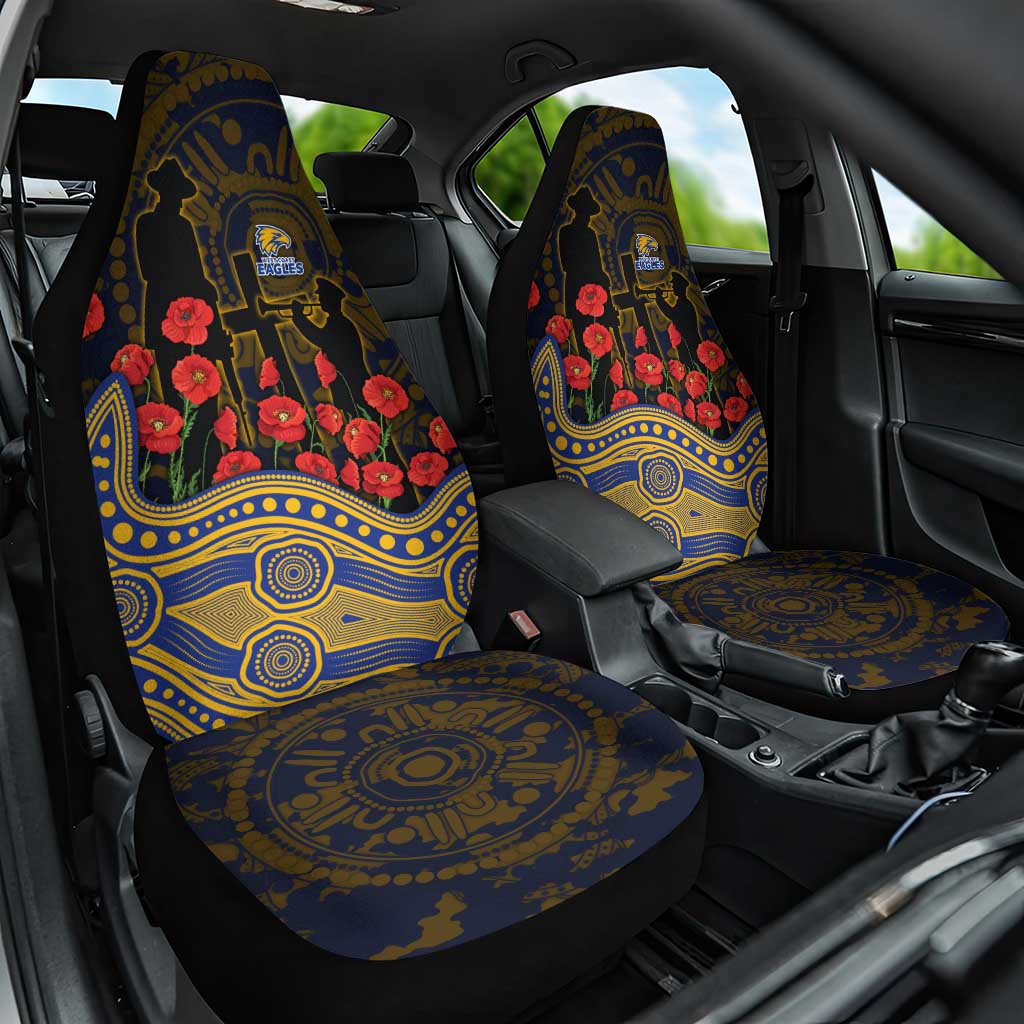 West Coast Eagles ANZAC Day Car Seat Cover Indigenous Dot Art with Poppy Flower Tribute