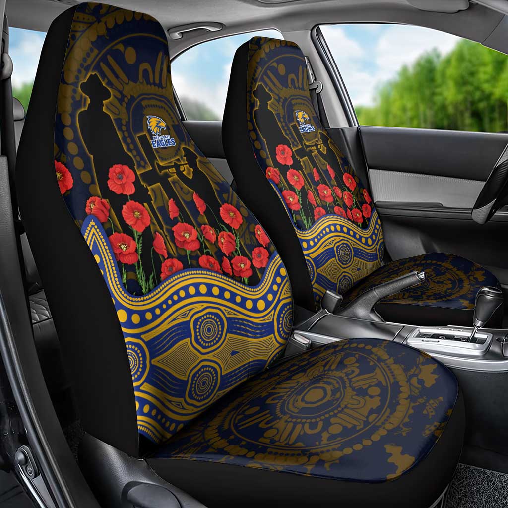 West Coast Eagles ANZAC Day Car Seat Cover Indigenous Dot Art with Poppy Flower Tribute