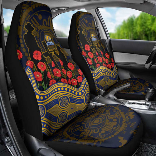 West Coast Eagles ANZAC Day Car Seat Cover Indigenous Dot Art with Poppy Flower Tribute