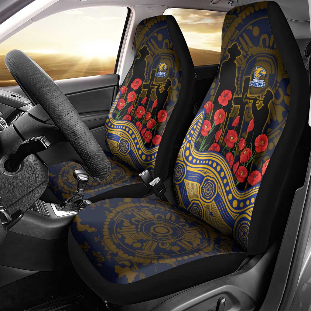 West Coast Eagles ANZAC Day Car Seat Cover Indigenous Dot Art with Poppy Flower Tribute