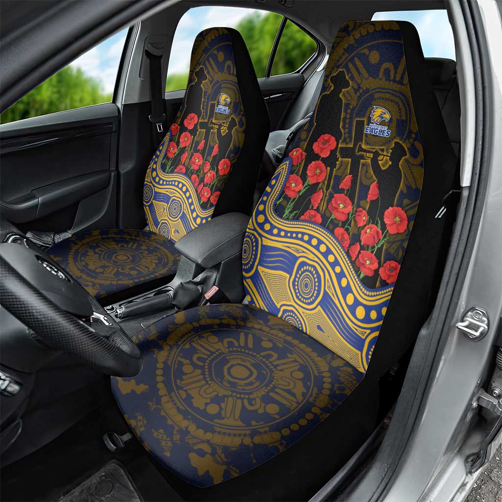 West Coast Eagles ANZAC Day Car Seat Cover Indigenous Dot Art with Poppy Flower Tribute