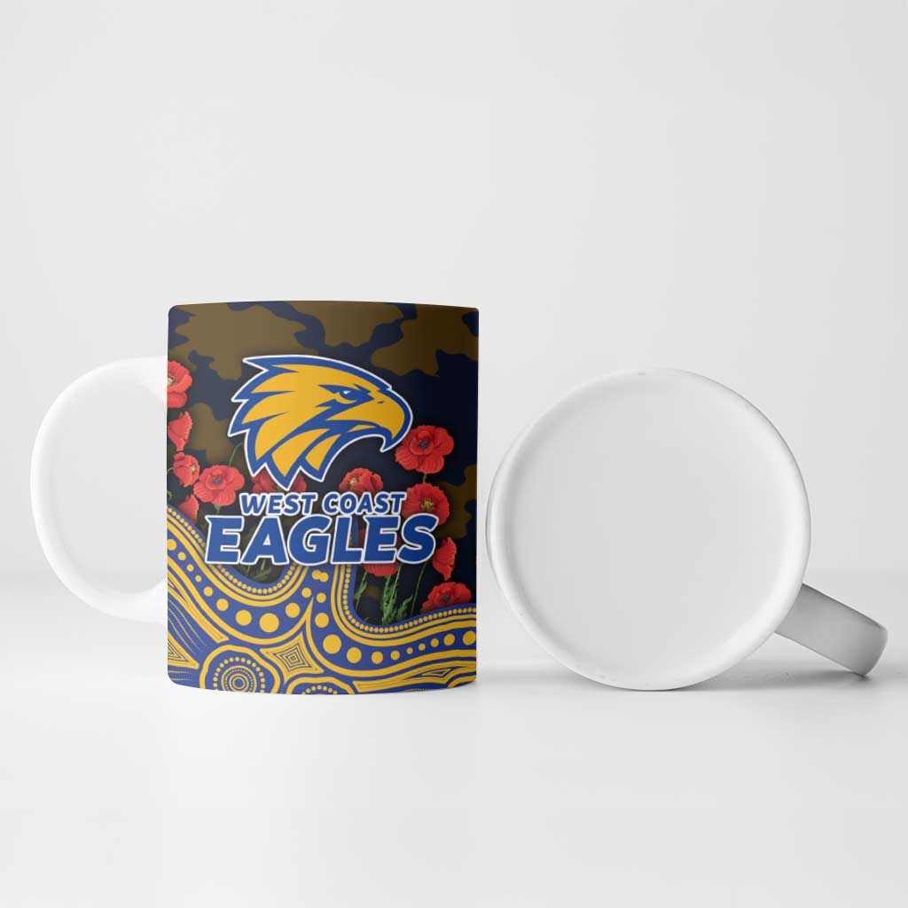 West Coast Eagles ANZAC Day Ceramic Mug Indigenous Dot Art with Poppy Flower Tribute