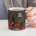 West Coast Eagles ANZAC Day Ceramic Mug Indigenous Dot Art with Poppy Flower Tribute